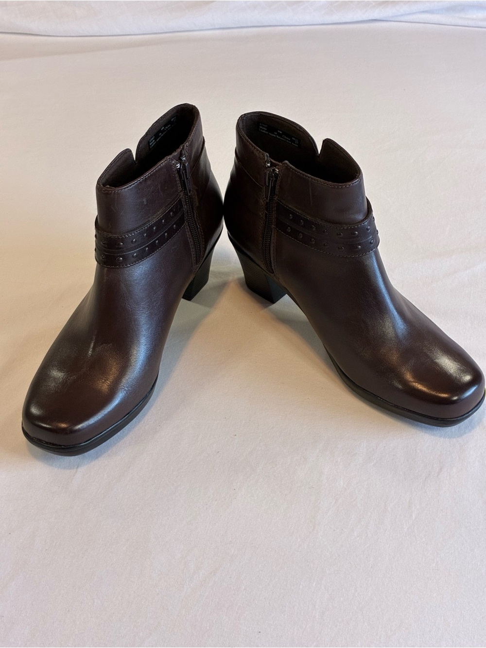 Clarks Brown Leather Ankle Booties with Studded Strap